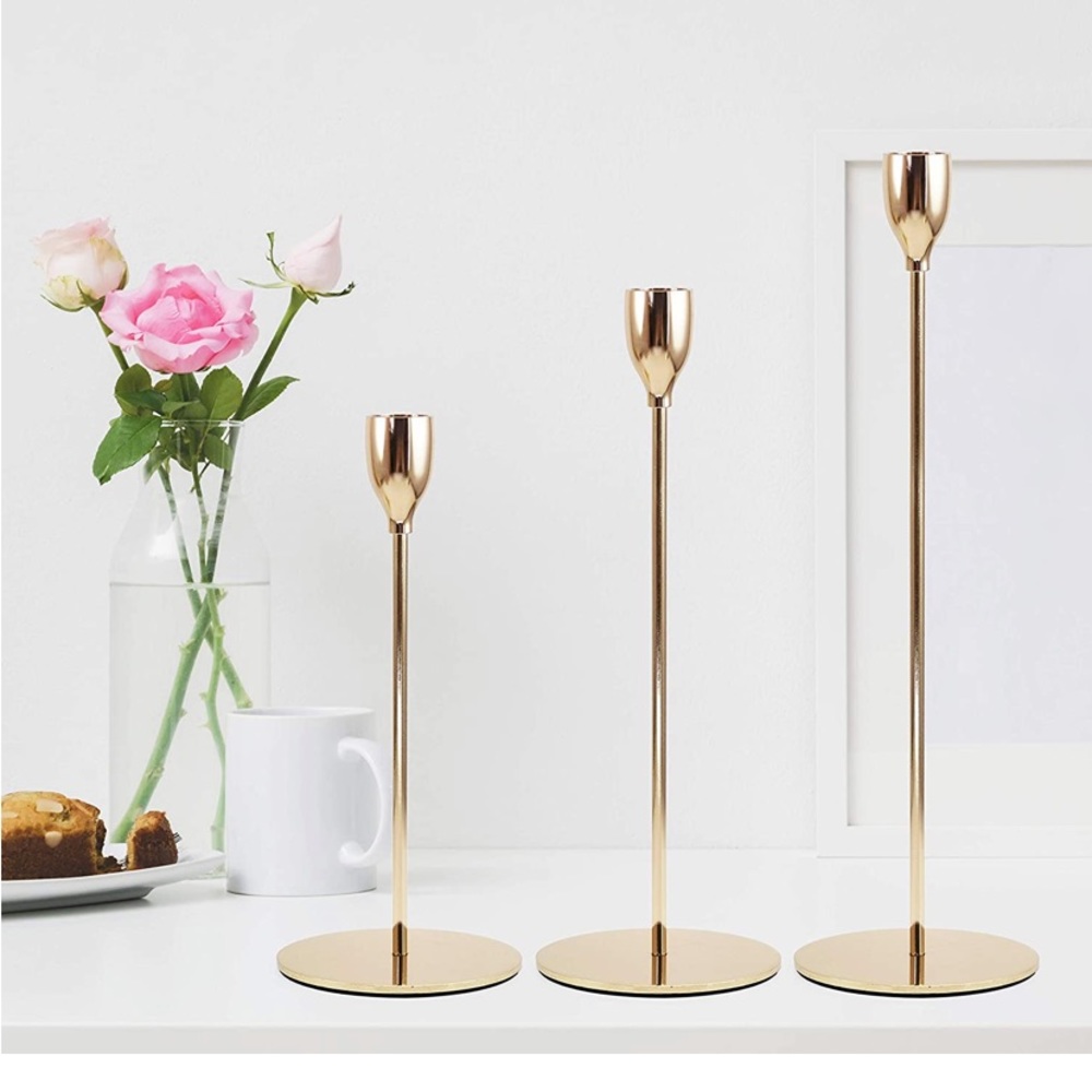 Taper holders Rose Gold x2 set of 3 Decorative Candlestick Holder